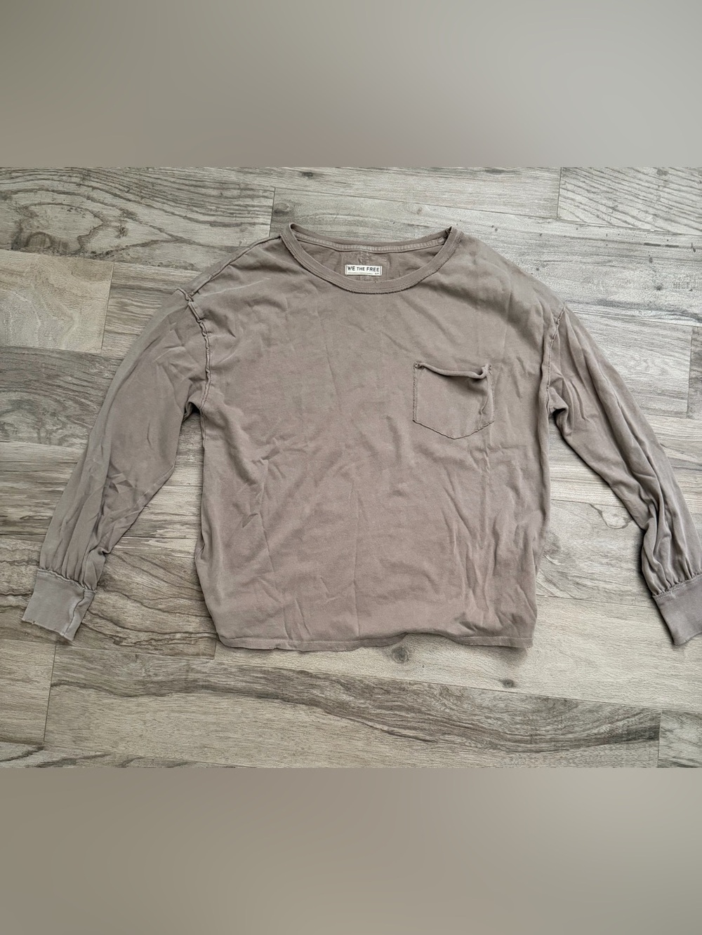 We The Free Long Sleeve Pocket Tee in Taupe Brown Women’s Oversized Small